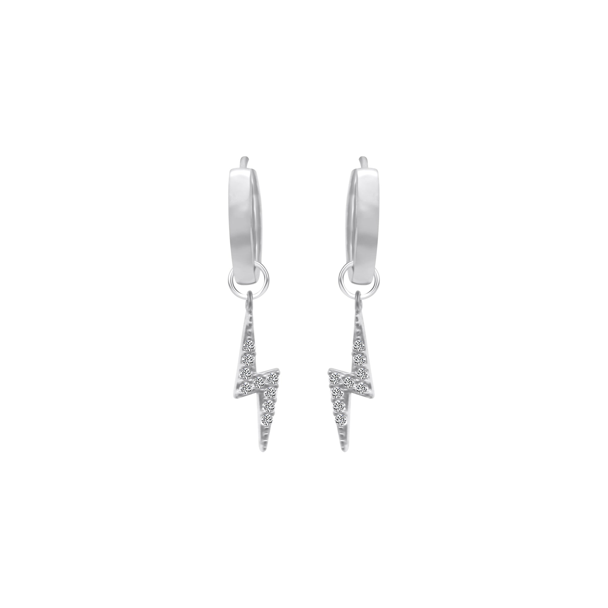 Sterling Silver Dangling CZ Lighting Bolt Huggie Earrings