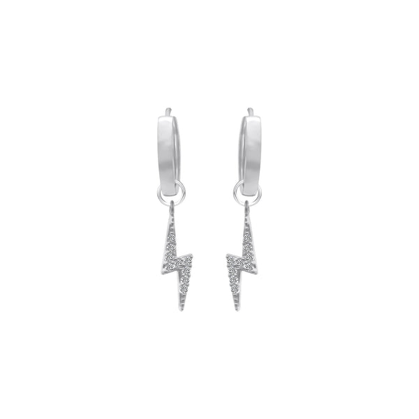 Sterling Silver Dangling CZ Lighting Bolt Huggie Earrings