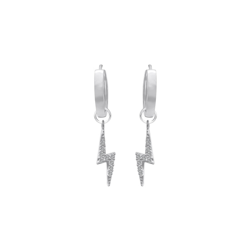 Sterling Silver Dangling CZ Lighting Bolt Huggie Earrings