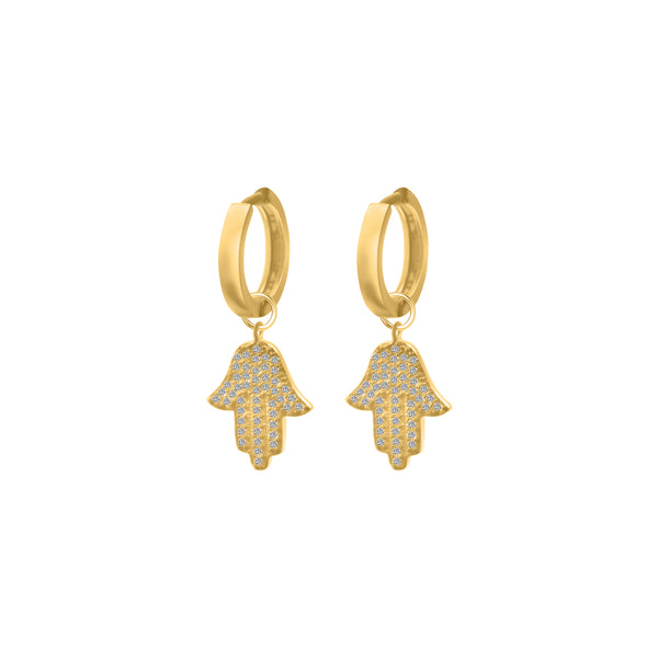 Sterling Silver Dangling CZ Hamsa Hand Huggie Earrings