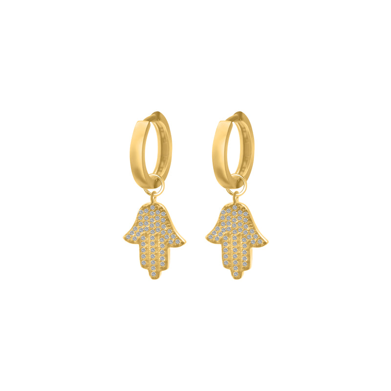 Sterling Silver Dangling CZ Hamsa Hand Huggie Earrings