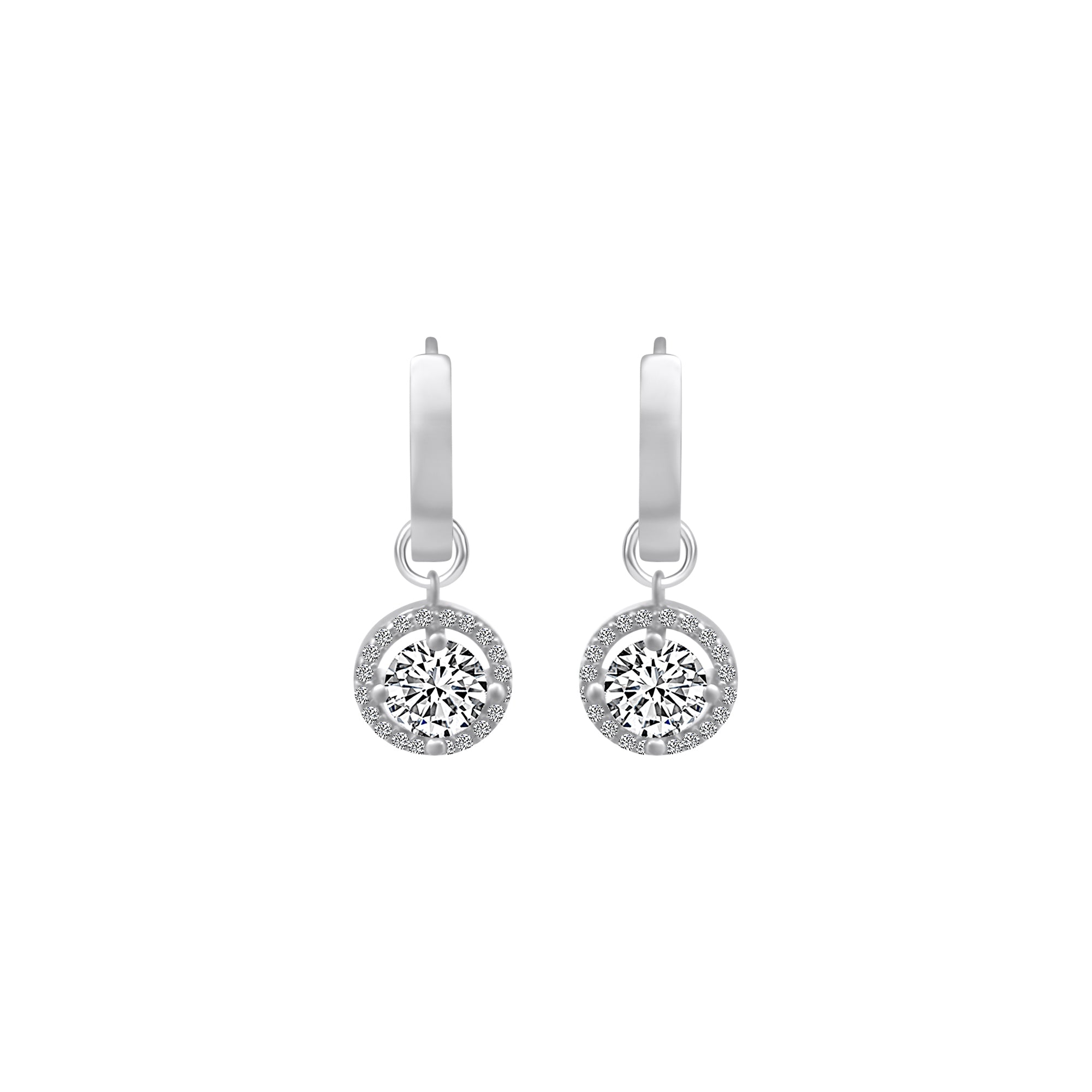 Sterling Silver Hoop With Dangle CZ Charm Earrings
