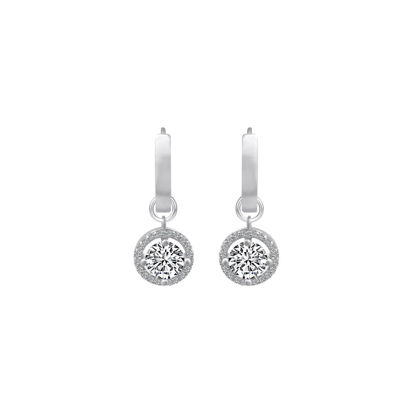 Sterling Silver Hoop With Dangle CZ Charm Earrings