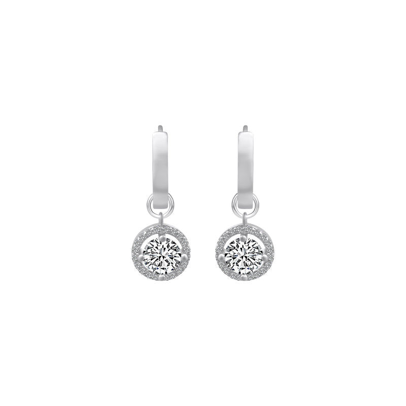 Sterling Silver Hoop With Dangle CZ Charm Earrings