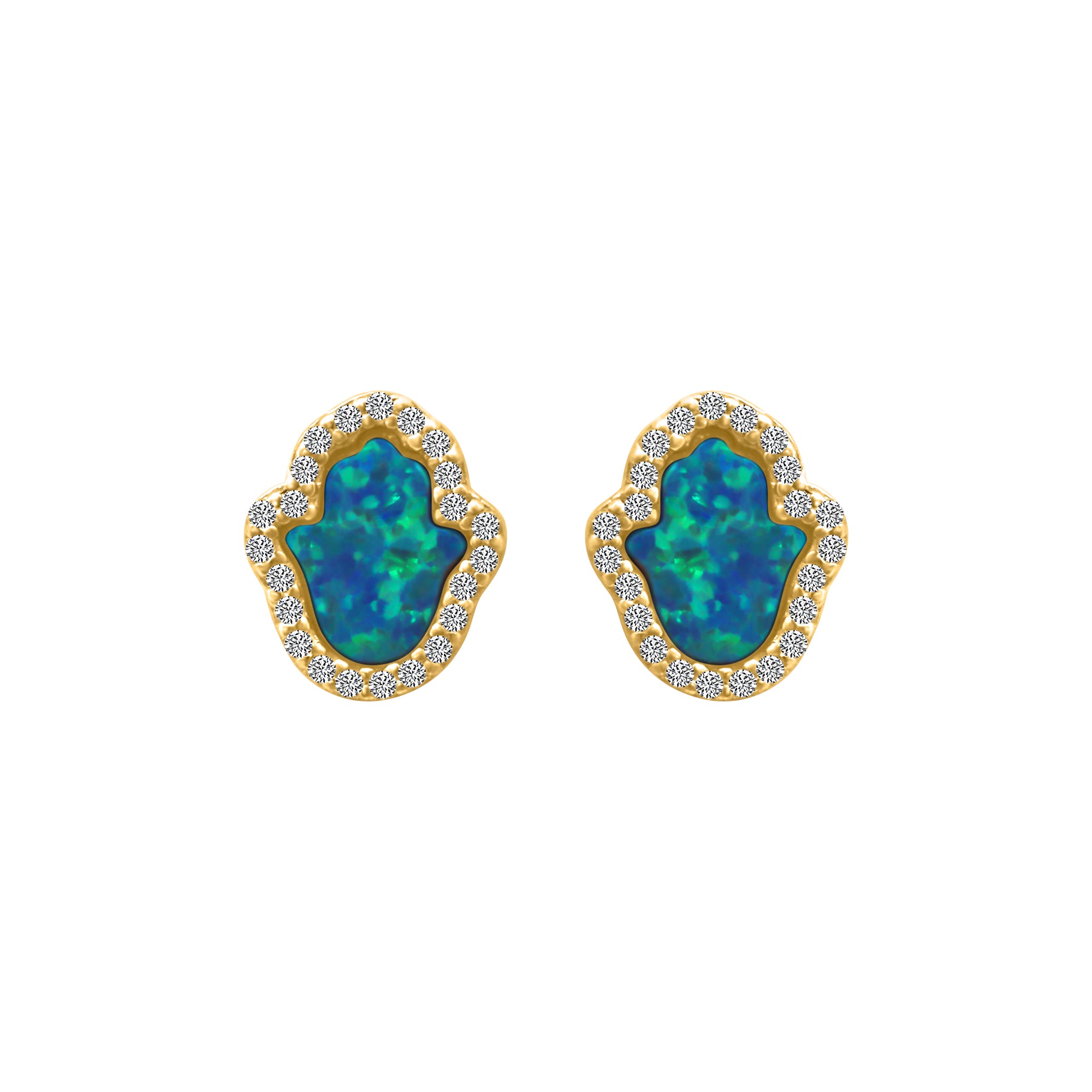 Sterling Silver Blue Opal Hamsa Hand Earrings