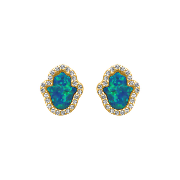 Sterling Silver Blue Opal Hamsa Hand Earrings
