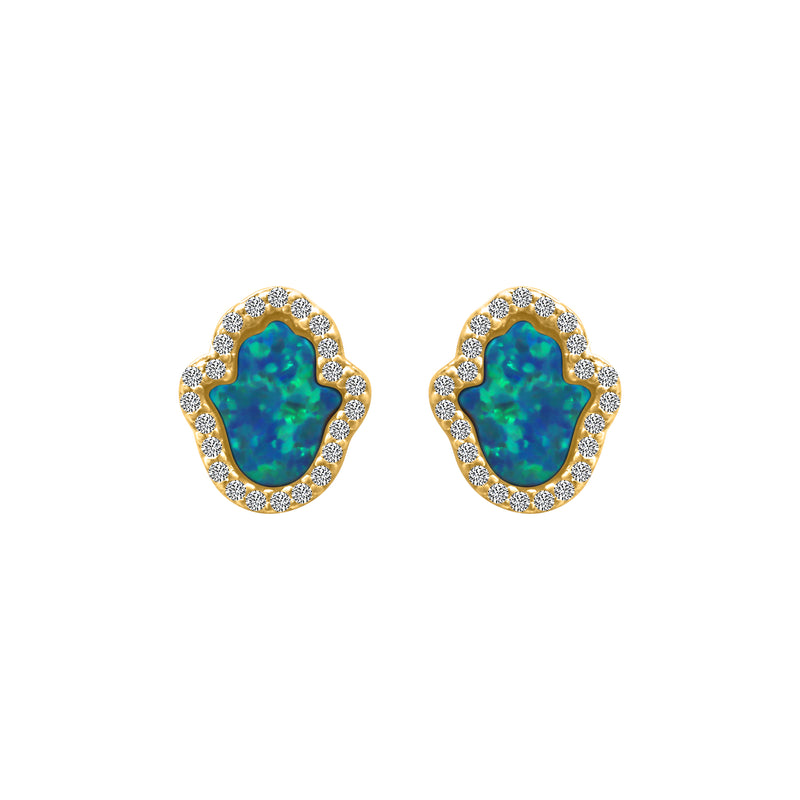 Sterling Silver Blue Opal Hamsa Hand Earrings