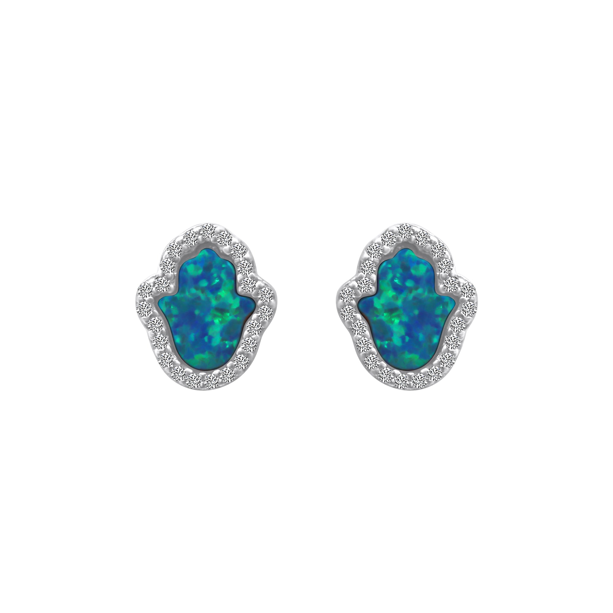 Sterling Silver Blue Opal Hamsa Hand Earrings