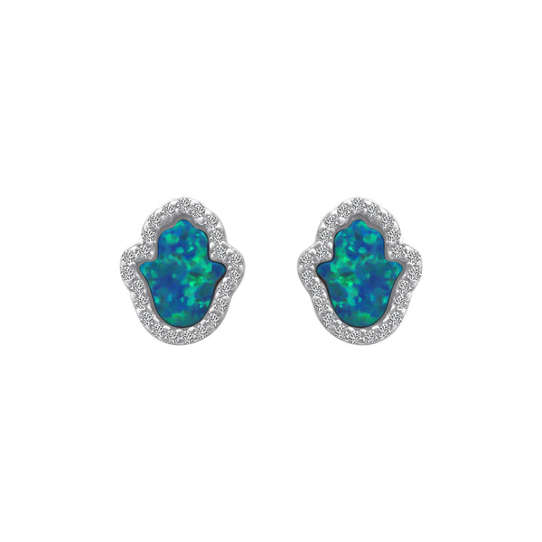 Sterling Silver Blue Opal Hamsa Hand Earrings