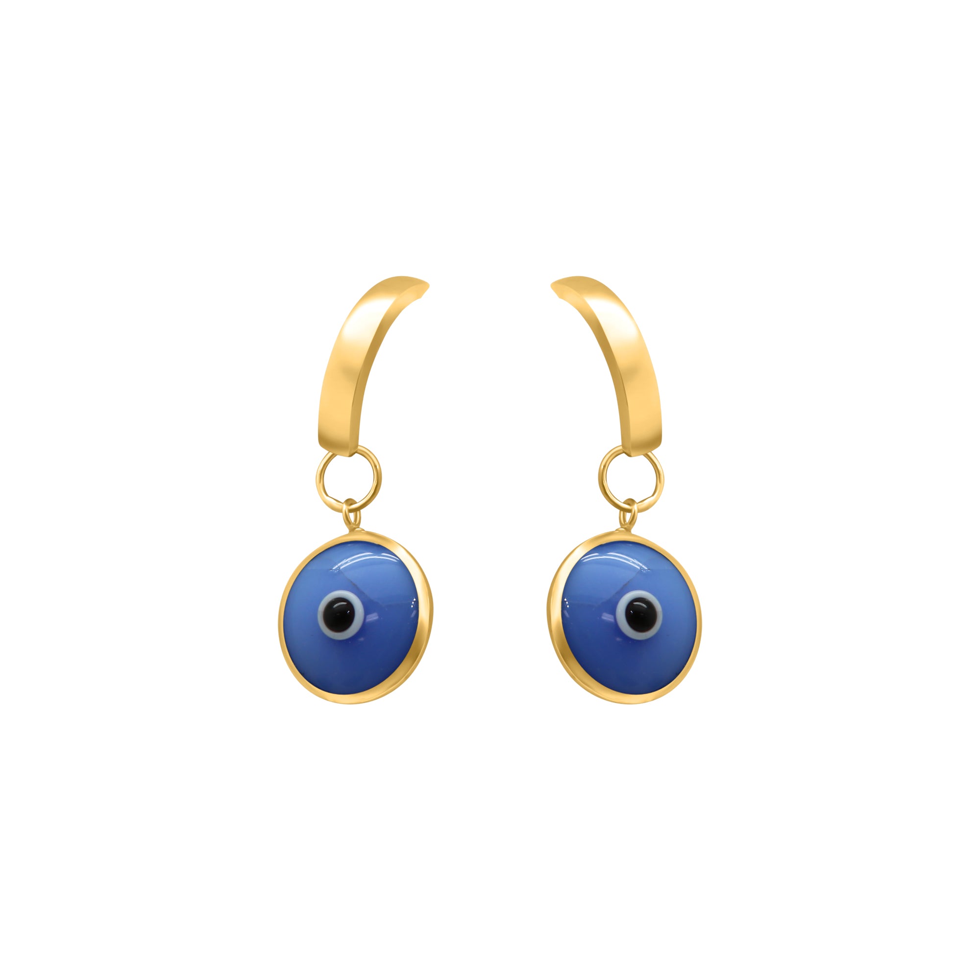 Sterling Silver Hoop With Purple Evil Eye Dangle Charm Earrings
