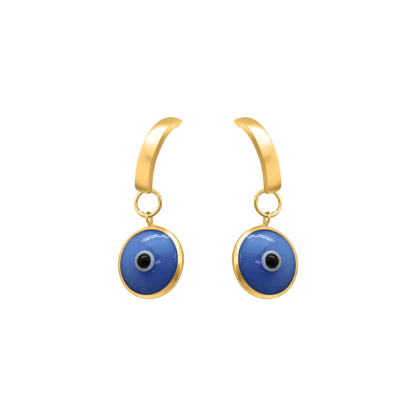 Sterling Silver Hoop With Purple Evil Eye Dangle Charm Earrings