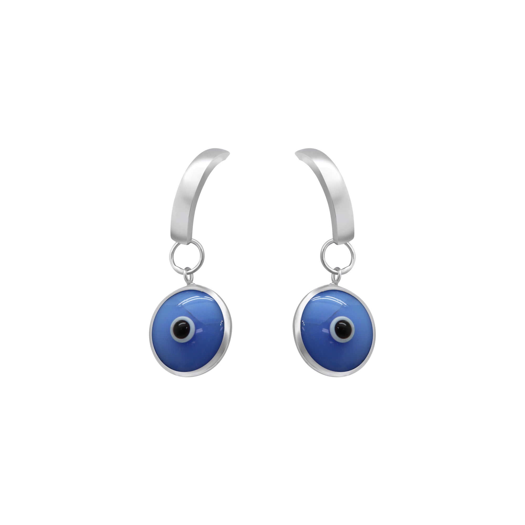 Sterling Silver Hoop With Purple Evil Eye Dangle Charm Earrings