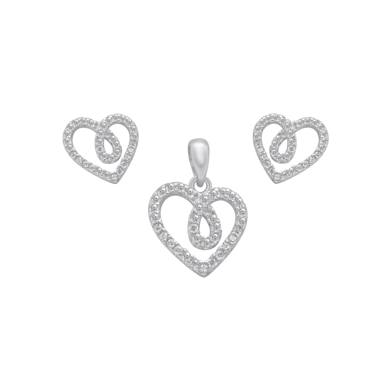 Sterling Silver CZ Heart Earring/Pendant Set