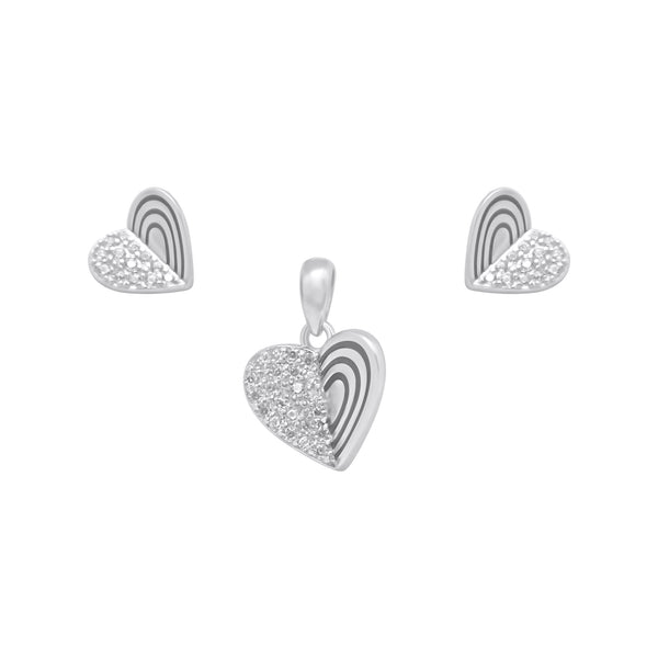 Sterling Silver Half CZ Heart Earring/Pendant Set