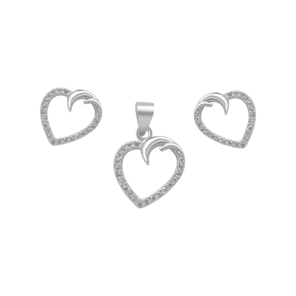 Sterling Silver Open Heart CZ Earring/Pendant Set
