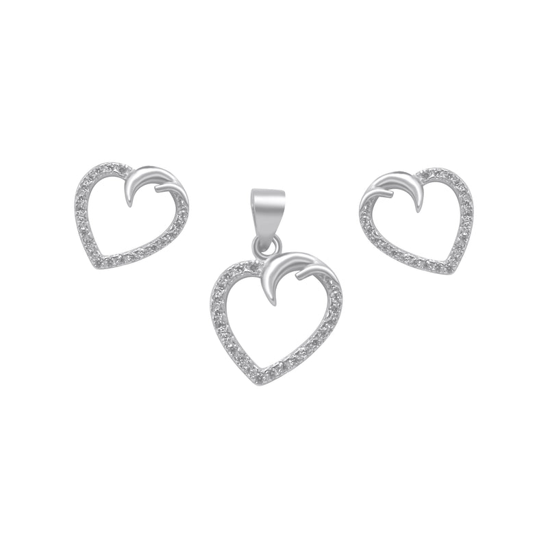 Sterling Silver Open Heart CZ Earring/Pendant Set
