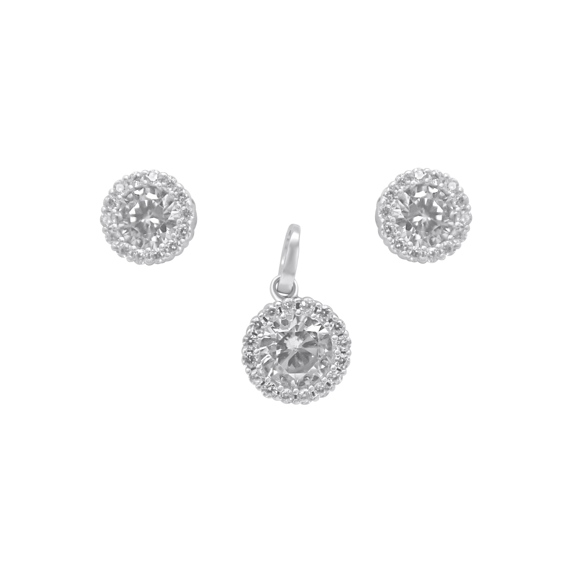 Sterling Silver Circle Cz Earring/Pendant Set
