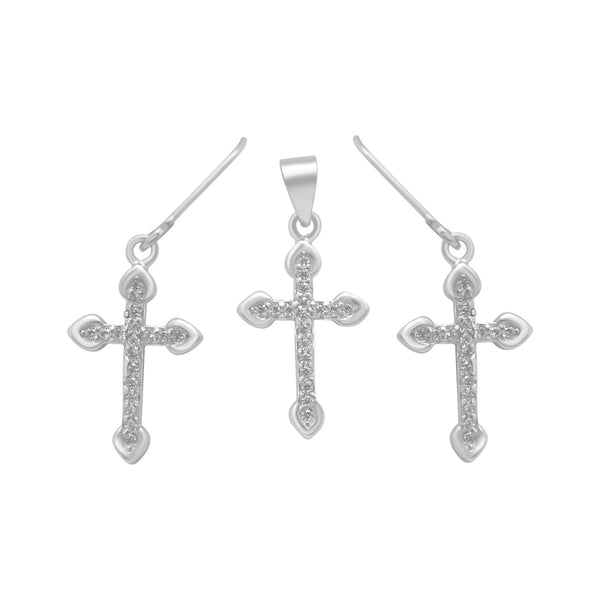 Sterling Silver Cross Leverback Earrings/Pendant Set
