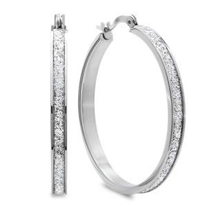 Stainless Steel Rose Gold 1.7" Hoop Earring With A Glitter Design - Atlanta Jewelers Supply