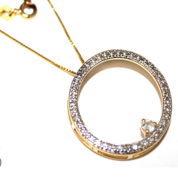 Sterling Silver Circle CZ  With Gold Plated Chain - Atlanta Jewelers Supply