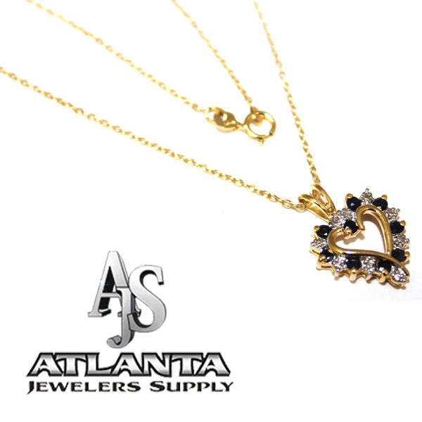Sapphire And Cz Heart With Gold Plated Chain - Atlanta Jewelers Supply