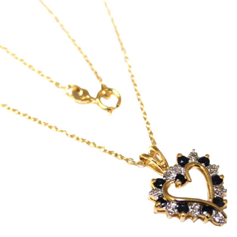 Sapphire And Cz Heart With Gold Plated Chain - Atlanta Jewelers Supply