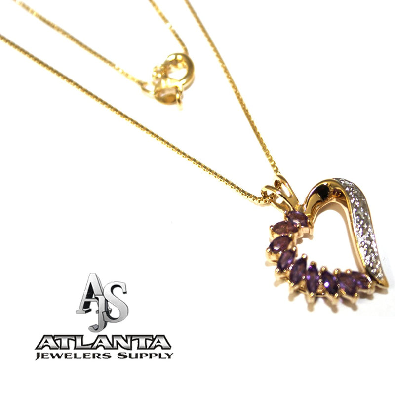 Cz & Ruby Heart Necklace With Gold Plated Chain - Atlanta Jewelers Supply