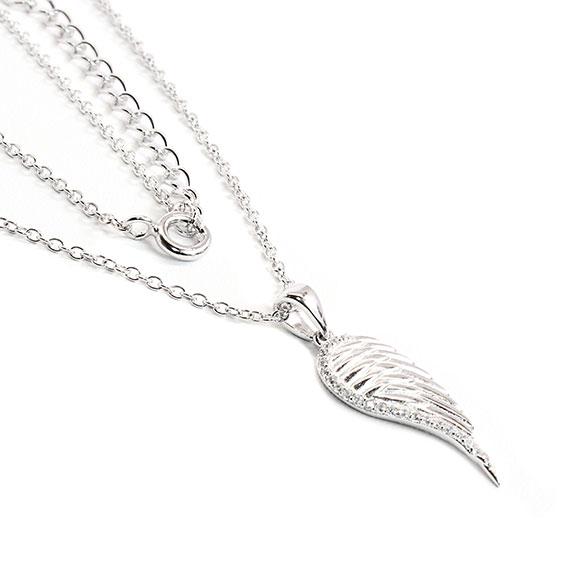 Timeless Sterling Silver Angel Wing Necklace Decorated Withcz Stones. It Measures Approximately 1 (25 Mm) X 4 (9 Mm) With A 16 Chain Included - Atlanta Jewelers Supply