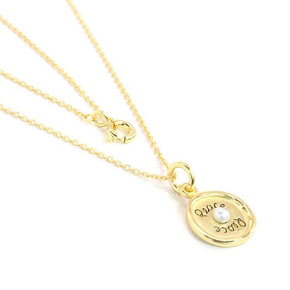 Timeless Gold Sterling Silver Circle Necklace With A Pearl In The Center And Around The Pearl It Says Love0.4(11 Mm)With A 18 Chain - Atlanta Jewelers Supply