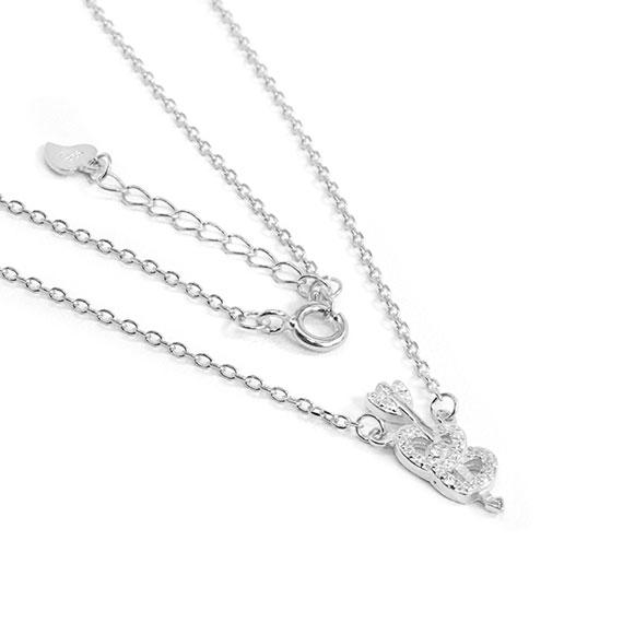 Timeless Sterling Silver Necklace With A Mini Pave Two Hearts & Arrow Pendants Decorated Withczstones. 0.6 (16 Mm) 17 Chain Included With A 1 Extension.