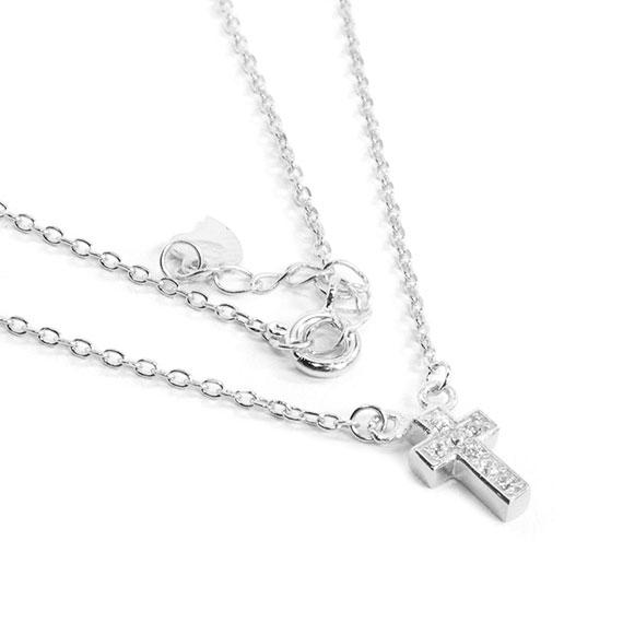 Sterling Silver Small Cross CZ Necklace