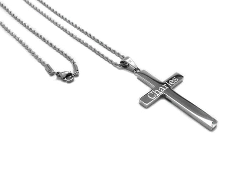 Stainless Steel Men's Engravable Cross Necklace