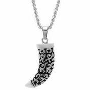 Silver Color Stainless Steel 24 Chain Comes With A Black And Silver 1.7 ( 44 Mm) X 0.7 (18 Mm) Horn Pendant. - Atlanta Jewelers Supply
