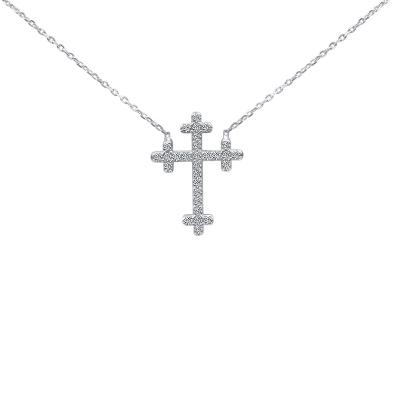 Sterling Silver Cross CZ Necklace (2 Colors)