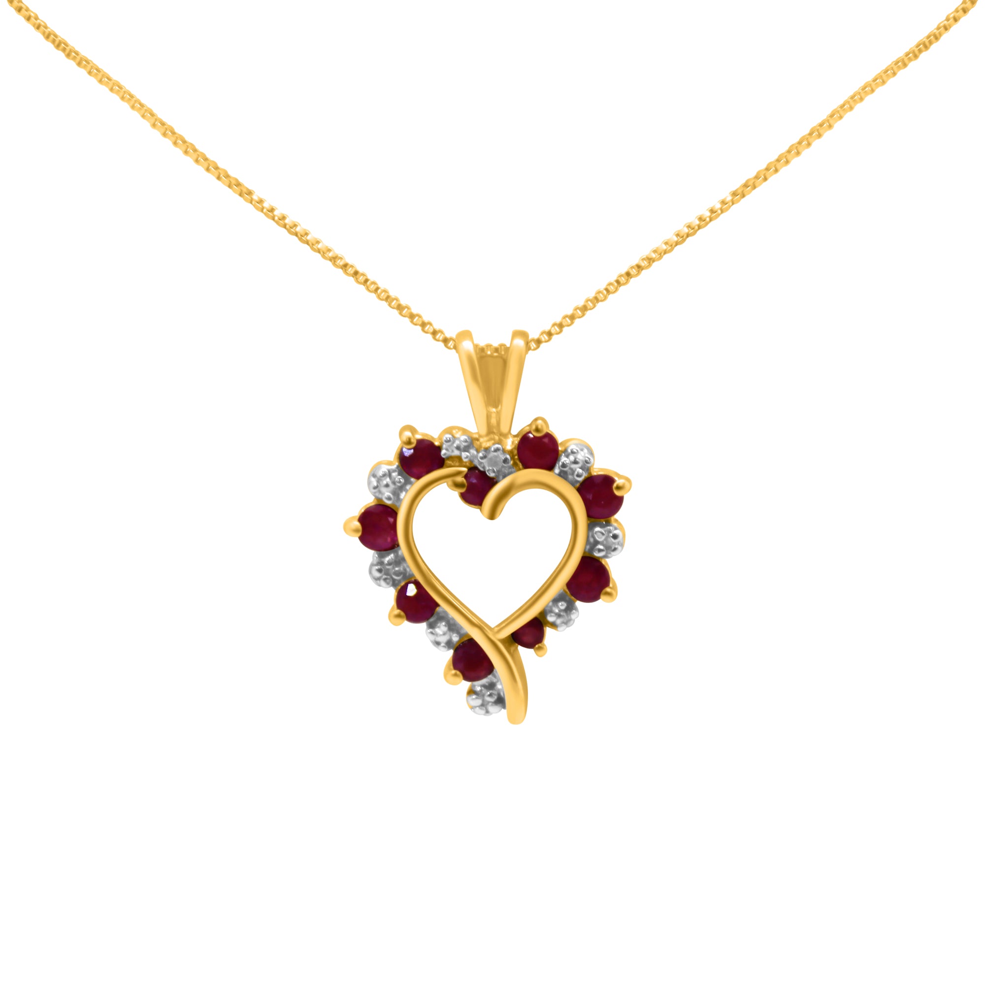 Sterling Silver Gold Plated Heart Alternating CZ Ruby Necklace