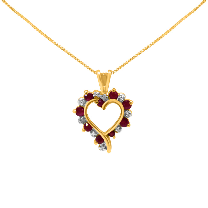 Sterling Silver Gold Plated Heart Alternating CZ Ruby Necklace