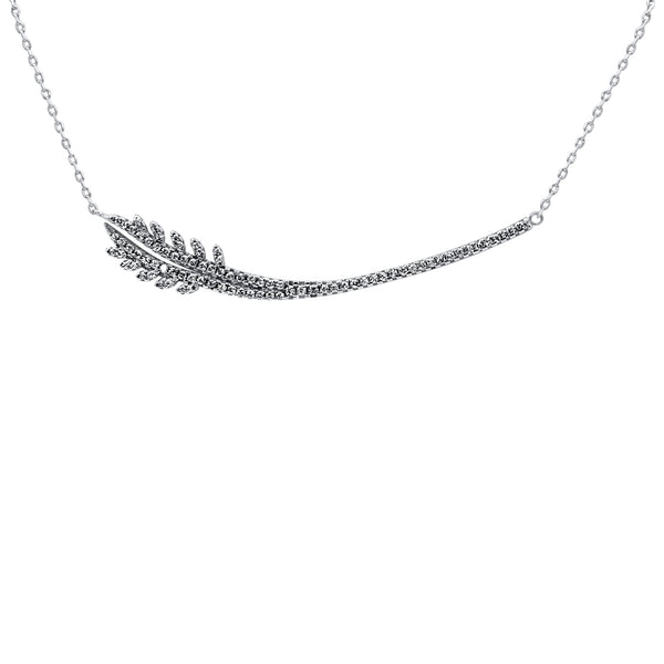 Sterling Silver Long Feather CZ Necklace