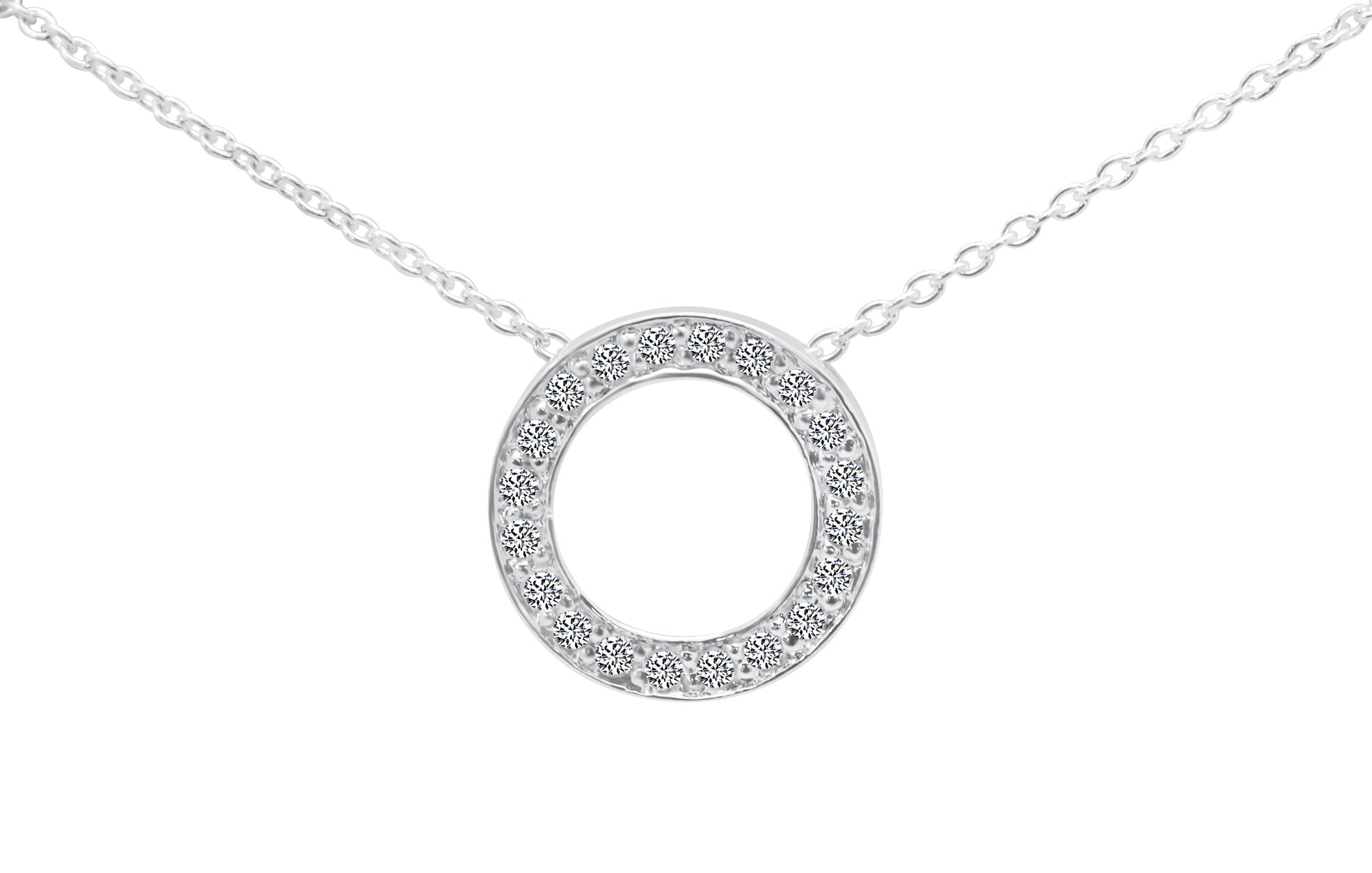 Sterling Silver Circle CZ Necklace (Large)