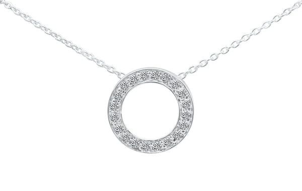 Sterling Silver Circle CZ Necklace (Large)