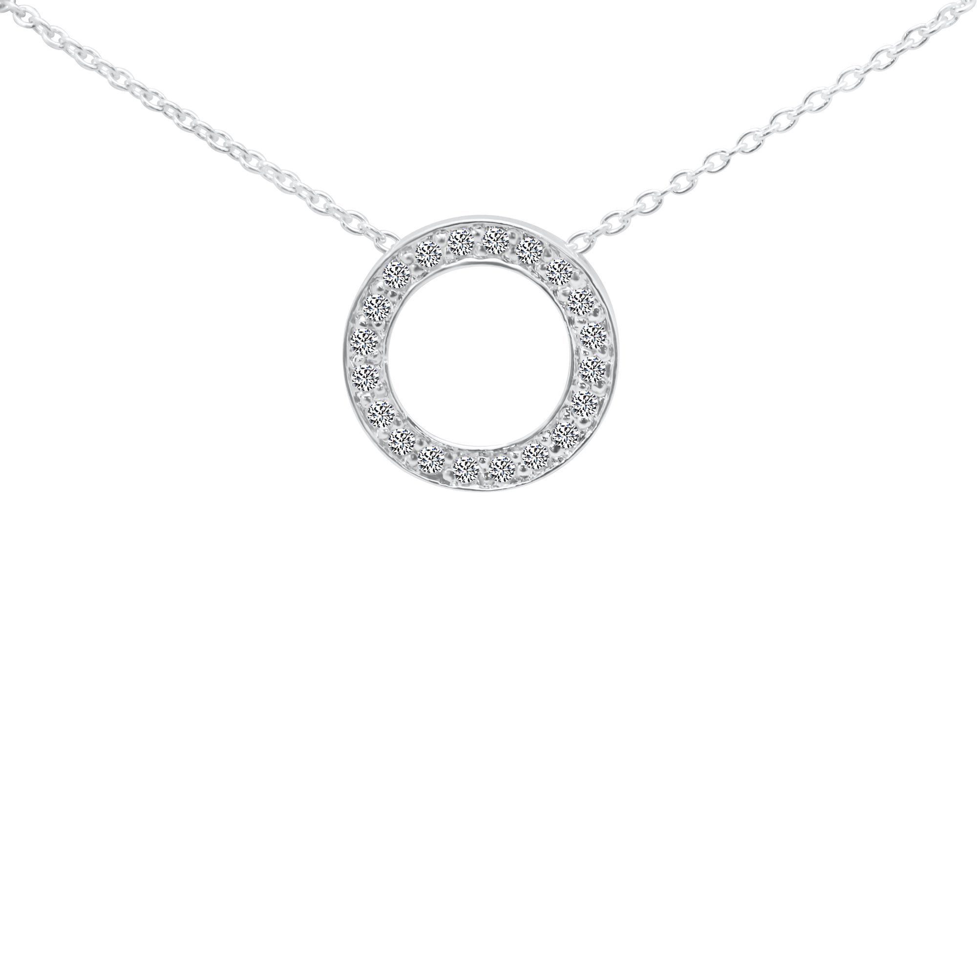 Sterling Silver Circle CZ Necklace (Medium)