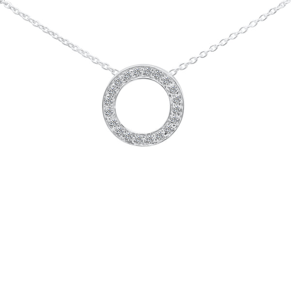 Sterling Silver Circle CZ Necklace (Medium)
