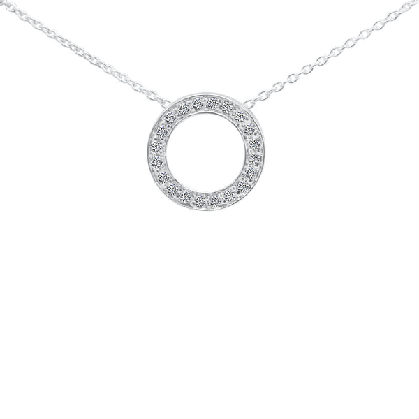 Sterling Silver Circle CZ Necklace (Medium)