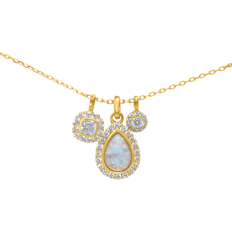 Sterling Silver 3 Charm Opal Tear Drop CZ Necklace