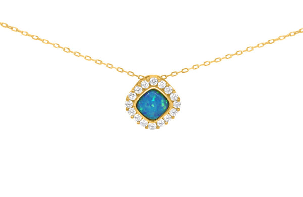 Sterling Silver Soft Square CZ Opal Necklace