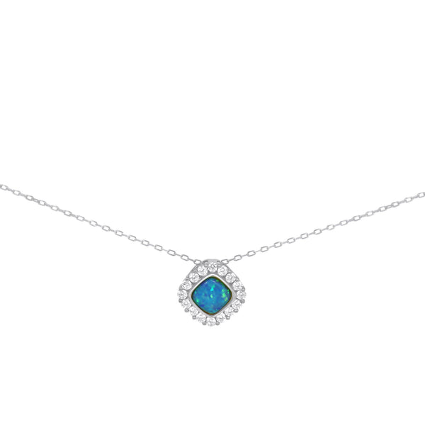 Sterling Silver Soft Square CZ Opal Necklace
