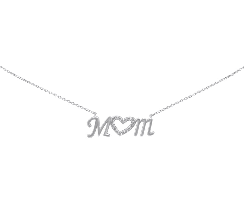 Sterling Silver Mom CZ Heart Necklace