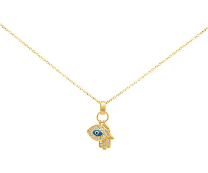 Sterling Silver Hamsa And Evil Eye Necklace