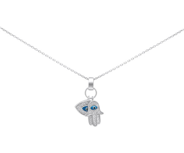 Sterling Silver Hamsa And Evil Eye Necklace