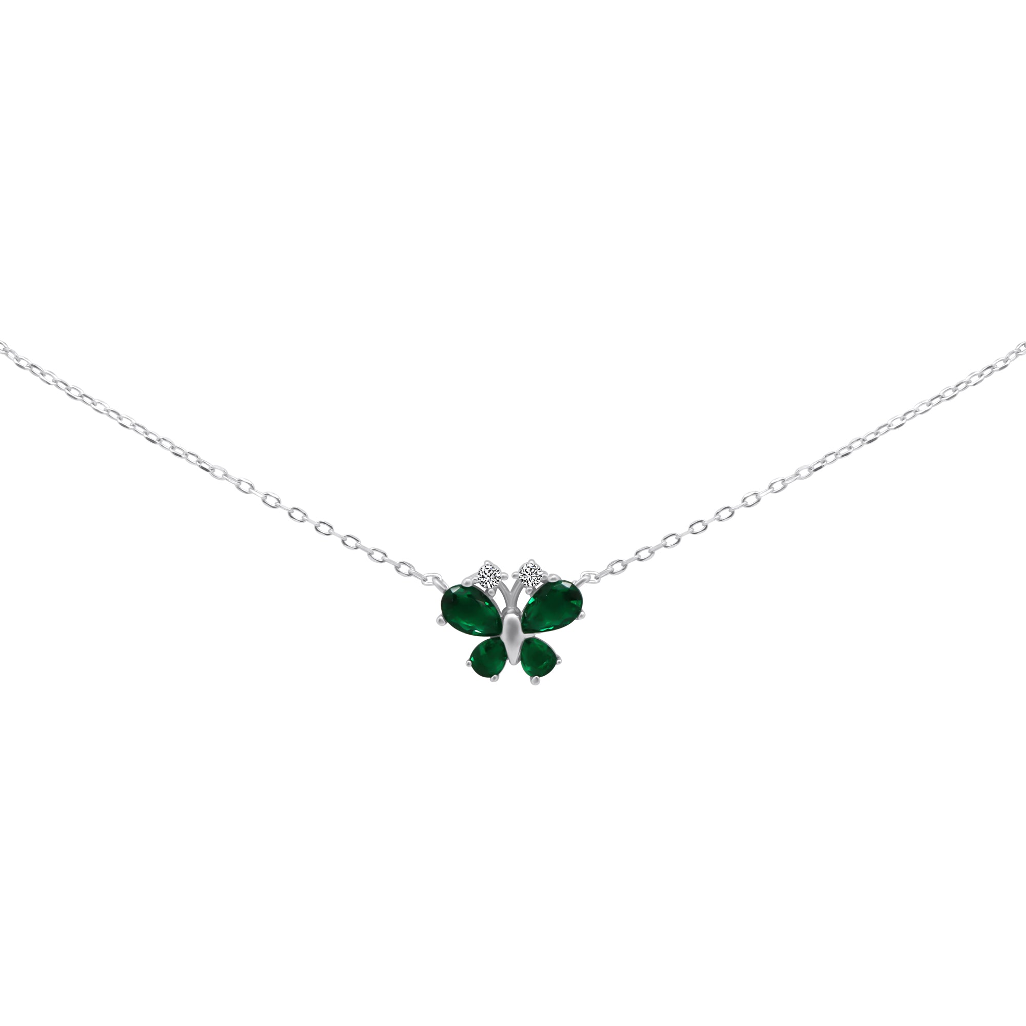 Sterling Silver Color Gemstone Butterfly Necklace