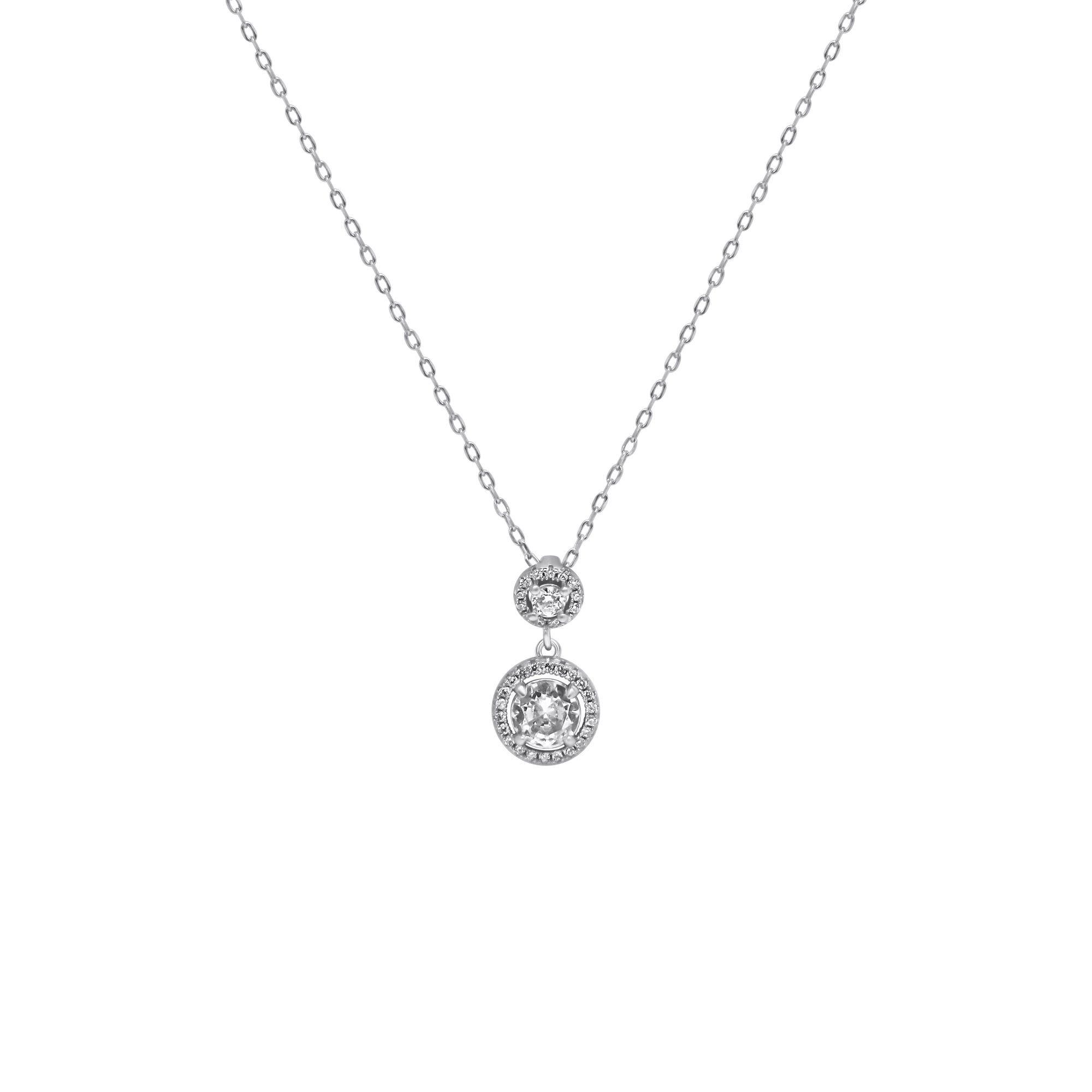 Sterling Silver Double Round CZ Necklace